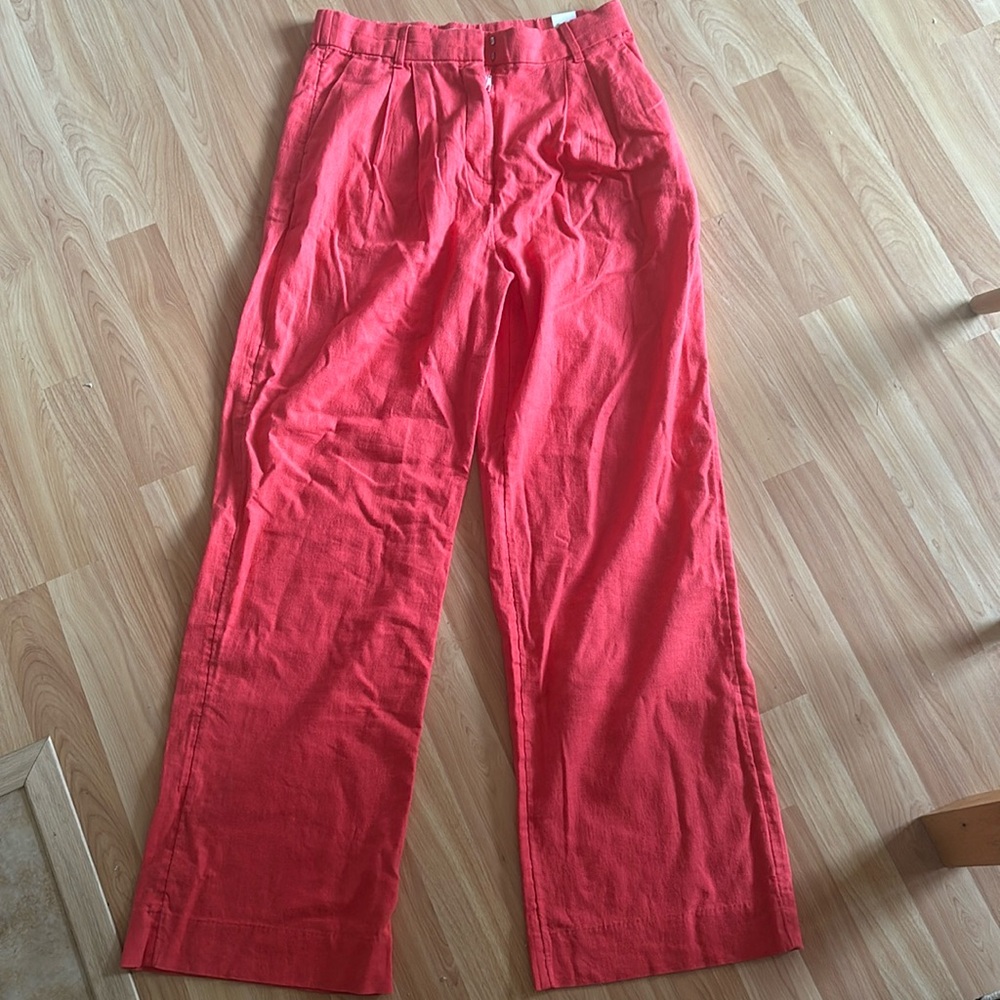 Abercrombie & Fitch | Tailored Linen Blend Wide Leg Pants Coral Size M Long